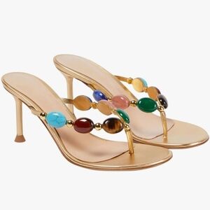 Jeweled Thong Heel Sandal